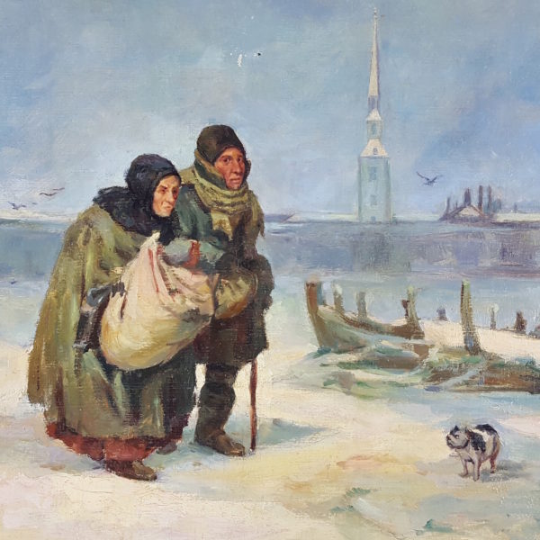 Couple and their dog in winter