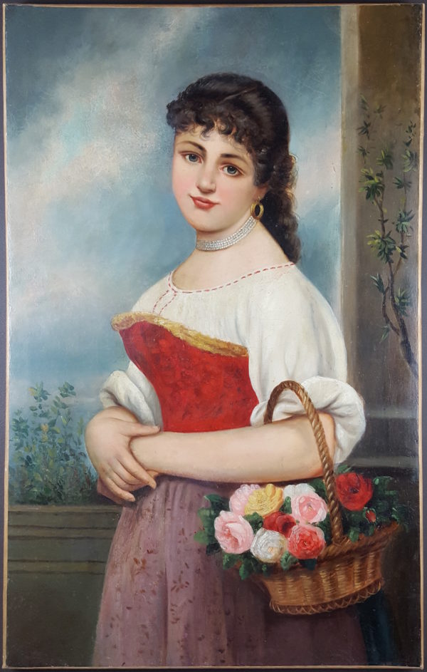 Young woman with basket of roses - Image 2